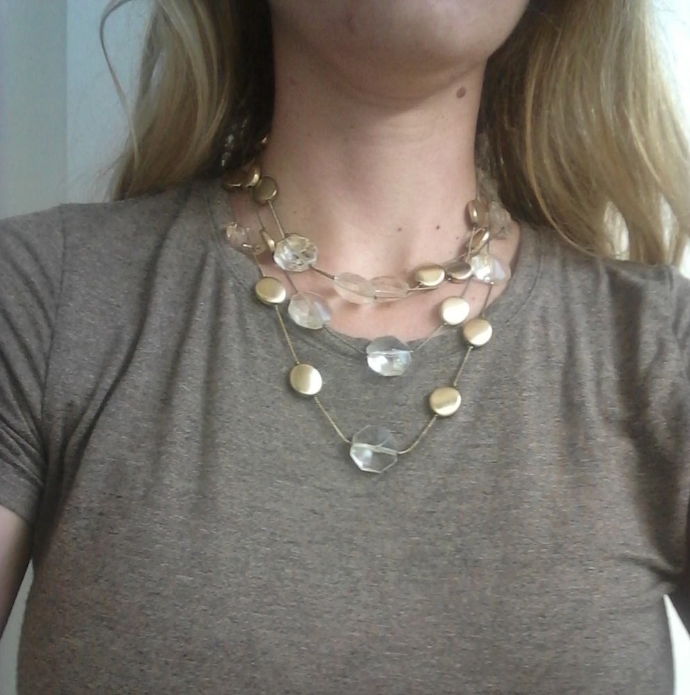 Super Long Gold and Clear Bead Fashion Necklace - Picture 3 of 8